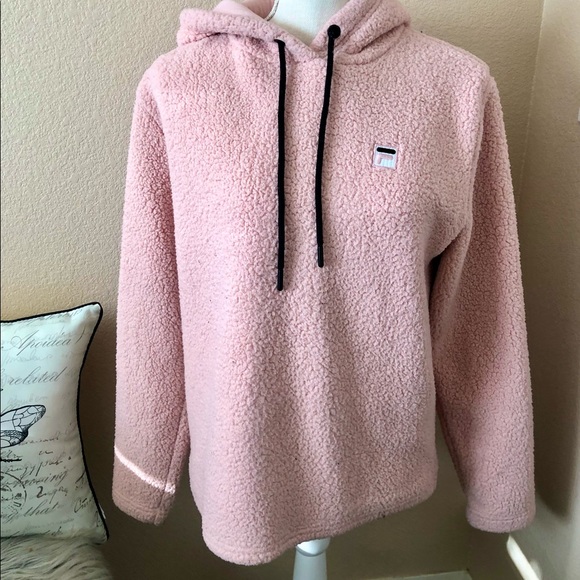Fila pink sherpa hoodie medium - Picture 3 of 8